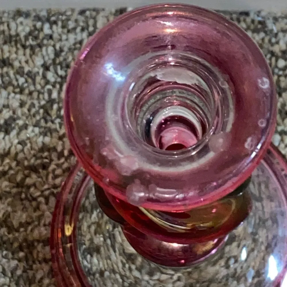 VTG,Pink Twisted Stem Tiffin Glass Candle Holder